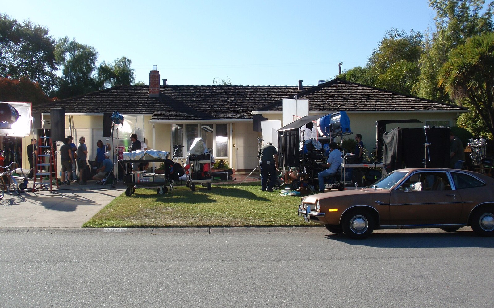 The house at 2066 Crist Drive, Los Altos, during filming of the 2013 film Jobs